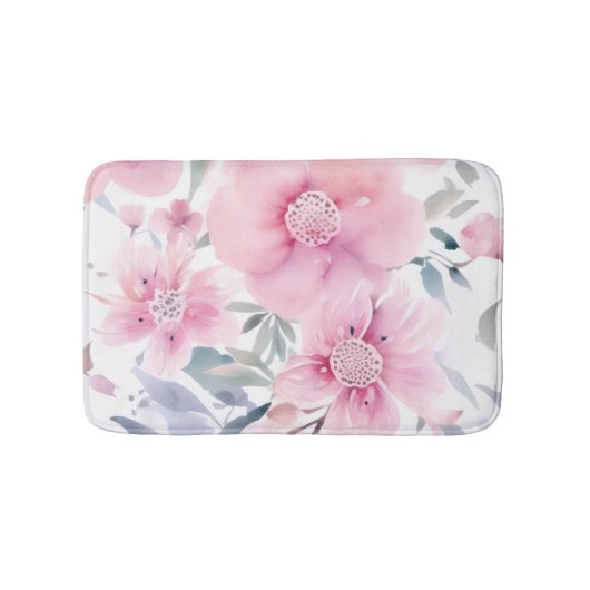 Pink Floral Watercolor  Badmat (Voorkant)