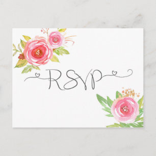 Pink Floral Watercolor Carte de réponse RSVP 3605