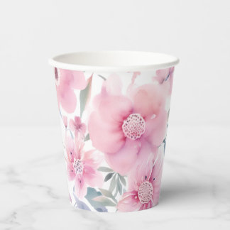 Pink Floral Watercolor  Papieren Bekers