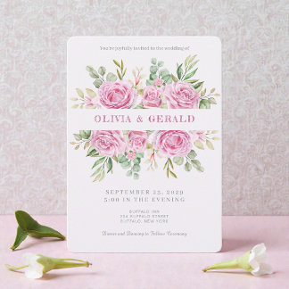 Pink Floral Watercolor Wedding Invitation  Kaart