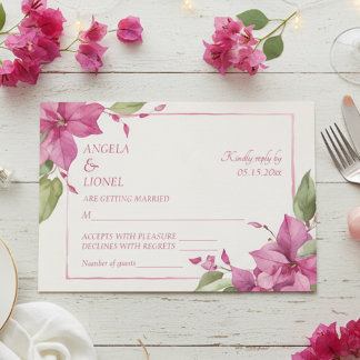 Pink Floral Watercolor Wedding  RSVP Kaartje