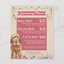 Pink Floral Waterverf Dog Grooming Services Menu