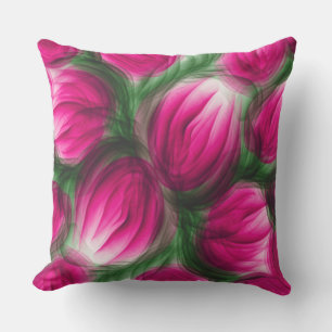 Pink Floral Waterverf gekleurde Tulp Art Buitenkussen