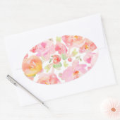 Pink Floral Waterverf Patroon Ovale Sticker (Envelop)