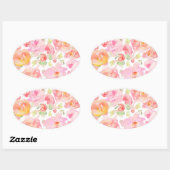 Pink Floral Waterverf Patroon Ovale Sticker (Vel)