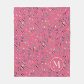 Pink Floral Waterverf Personal Monogram Fleece Deken (Voorkant)