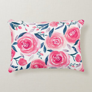 Pink Floral Waterverf Roos Patroon Accent Kussen