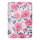 Pink Floral Waterverf Roos Patroon Badmat (Voorkant Verticaal)