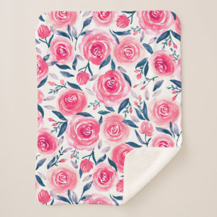Pink Floral Waterverf Roos Patroon Sherpa Deken