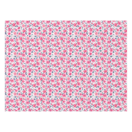 Pink Floral Waterverf Roos Patroon Tafelkleed (Voorkant (Horizontaal))