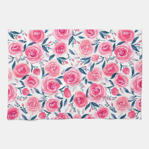 Pink Floral Waterverf Roos Patroon Theedoek