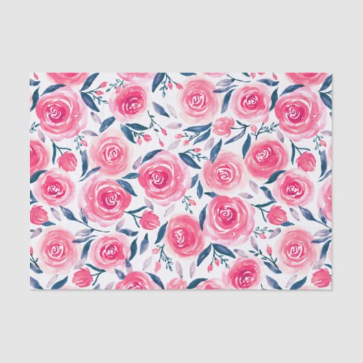 Pink Floral Waterverf Roos Patroon Tissuepapier (Voorkant)