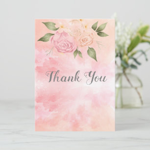 Pink Floral Waterverf Wedding Bedankkaart