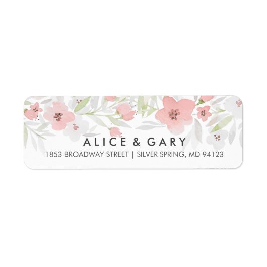 Pink Floral Waterverf Wedding Labels (Voorkant)