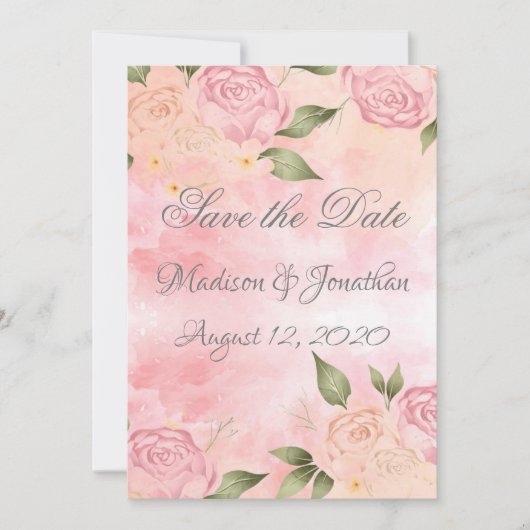 Pink Floral Waterverf Wedding Save The Date (Voorkant)