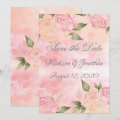 Pink Floral Waterverf Wedding Save The Date (Voorkant / Achterkant)