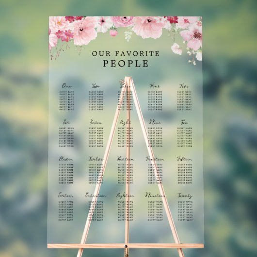 Pink Floral Wedding 20 Table Seating Chart (Neutre)