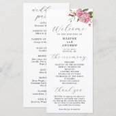 Pink Floral Wedding Ceremony Programme Programma (Voorkant / Achterkant)