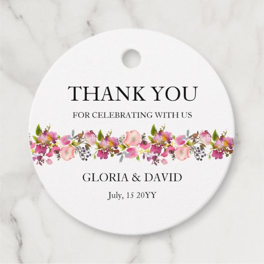 Pink Floral Wedding Favor Labels (Voorkant)