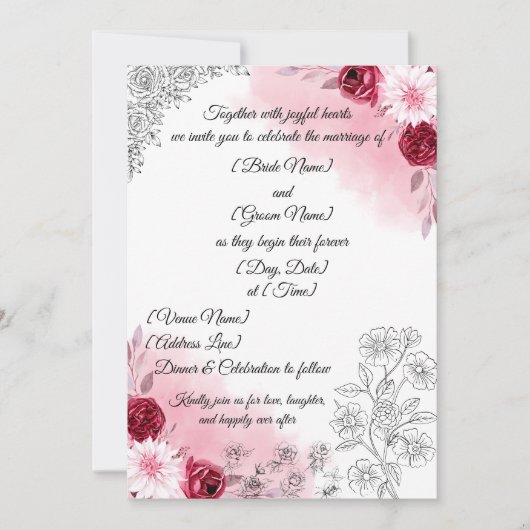 Pink Floral Wedding Invitation | Elegant White  (Devant)