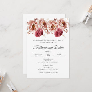 Pink Floral Wedding invitation Kaart
