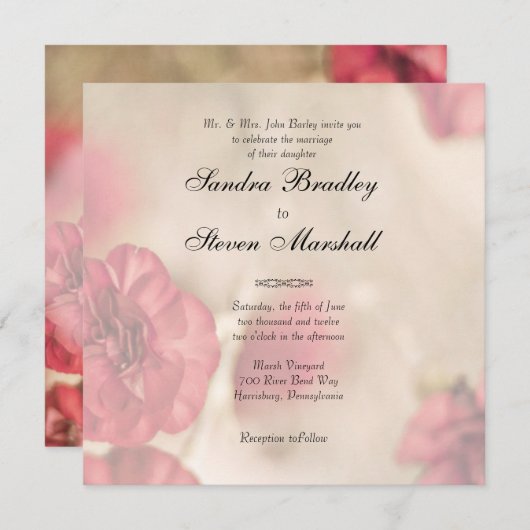 Pink Floral Wedding Invitations Kaart (Voorkant / Achterkant)