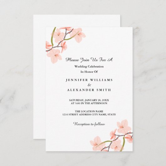 Pink Floral Wedding Invitations Kaart (Voorkant / Achterkant)