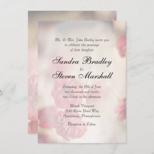 Pink Floral Wedding Invitations Kaart (Voorkant / Achterkant)