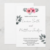 Pink Floral Wedding Invitations Kaart (Voorkant / Achterkant)