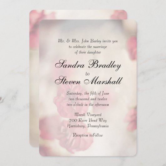 Pink Floral Wedding Invitations Kaart (Voorkant / Achterkant)