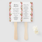 Pink Floral Wedding Programme set of Fans Handwaaier (Voorkant en achterkant)