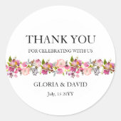 Pink Floral Wedding Ronde Sticker (Voorkant)