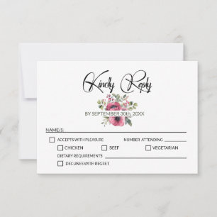 Pink Floral Wedding RSVP Kaartje