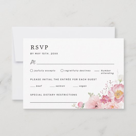 Pink Floral Wedding RSVP Kaartje (Voorkant)