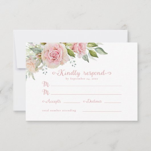 Pink Floral Wedding RSVP Respons Kaart (Voorkant)
