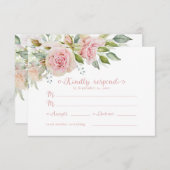 Pink Floral Wedding RSVP Respons Kaart (Voorkant / Achterkant)