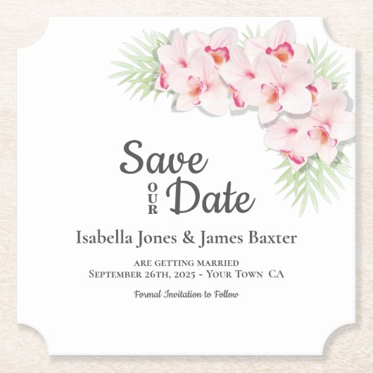 Pink Floral Wedding Save-the-Date Kartonnen Onderzetters (Voorkant)