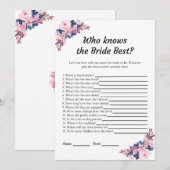 Pink Floral Wie kent de Bruid Beste Spel Kaarten (Voorkant / Achterkant)