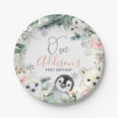 Pink Floral Winter Onederland Birthday Papieren Bordje (Voorkant)