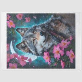 Pink Floral Wolf Moon Tissuepapier