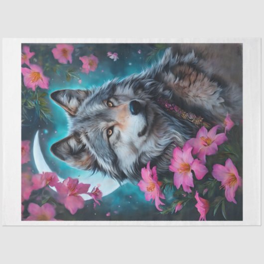 Pink Floral Wolf Moon Tissuepapier (Voorkant)