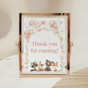 Pink Floral Woodland Animals Bedankt voor je komst Poster