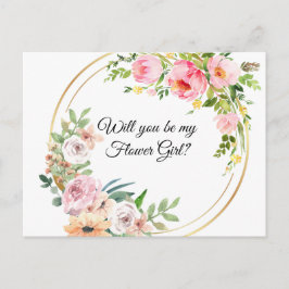 Pink Floral Word jij mijn Flowergirl? Uitnodiging Briefkaart