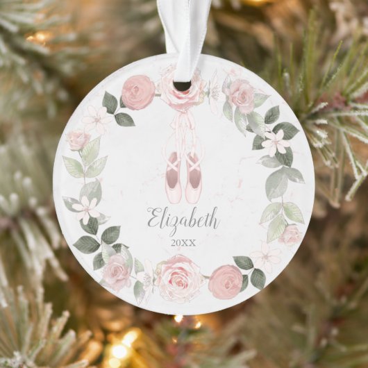Pink Floral Wreath Ballet Slippers, speciaal geper Ornament (Boom)