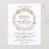 Pink Floral Wreath BUDGET Boho Wedding Invitation (Voorkant)