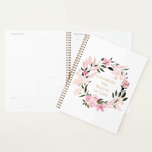 Pink Floral Wreath Spiral Notebook Planner (Display)