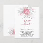 Pink florals zilver baby shower budget uitnodiging (Voorkant / Achterkant)