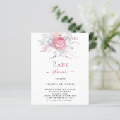 Pink florals zilver baby shower budget uitnodiging (Staand voorkant)