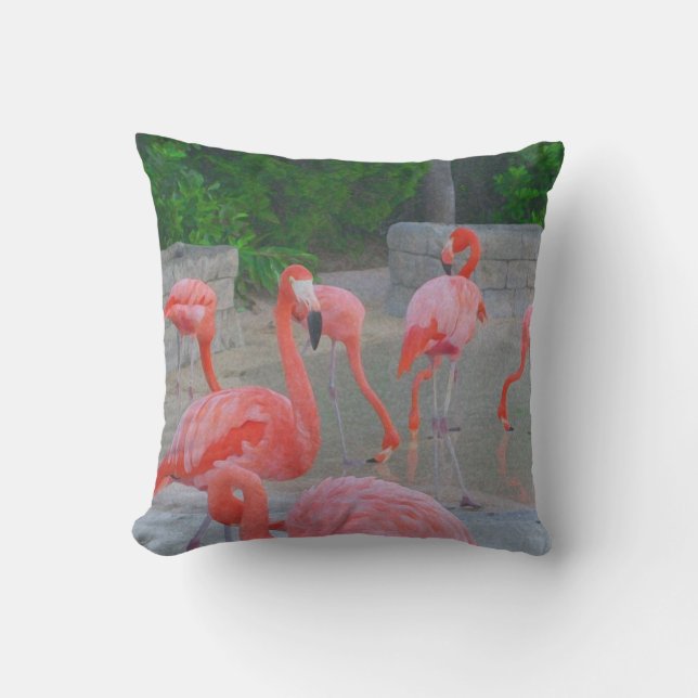 Pink Florida Flamingos Watercolor Buitenkussen (Voorkant)