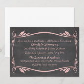 Pink Flourish Chalkboard Invitation (Devant / Derrière)